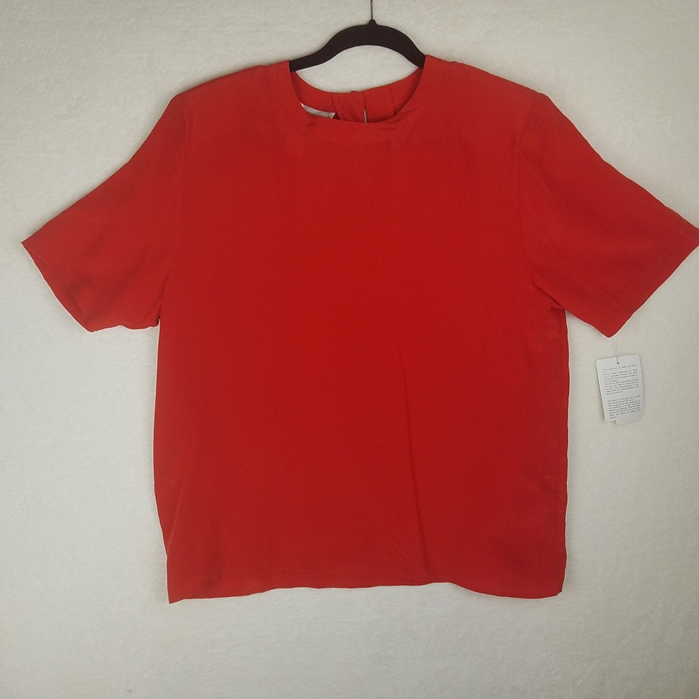 Christie & Jill Silk Blouse Womens XL Red New Washable Short Sleeve Keyhole Back